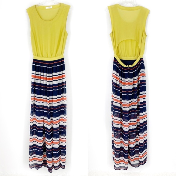 Lush Cutout Back Striped Slit Skirt Maxi Dress S - Picture 1 of 9